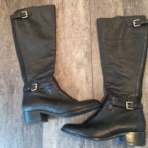 LK Bennett Classic Pebbled Textured Italian Leather Knee High Boots 38 Gold zip